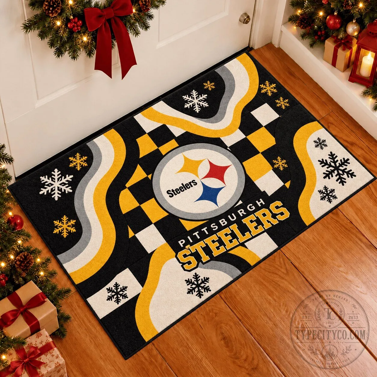 Pittsburgh Steelers NFL Christmas Snowflake Doormat 3 Pittsburgh Steelers NFL Christmas Snowflake Doormat