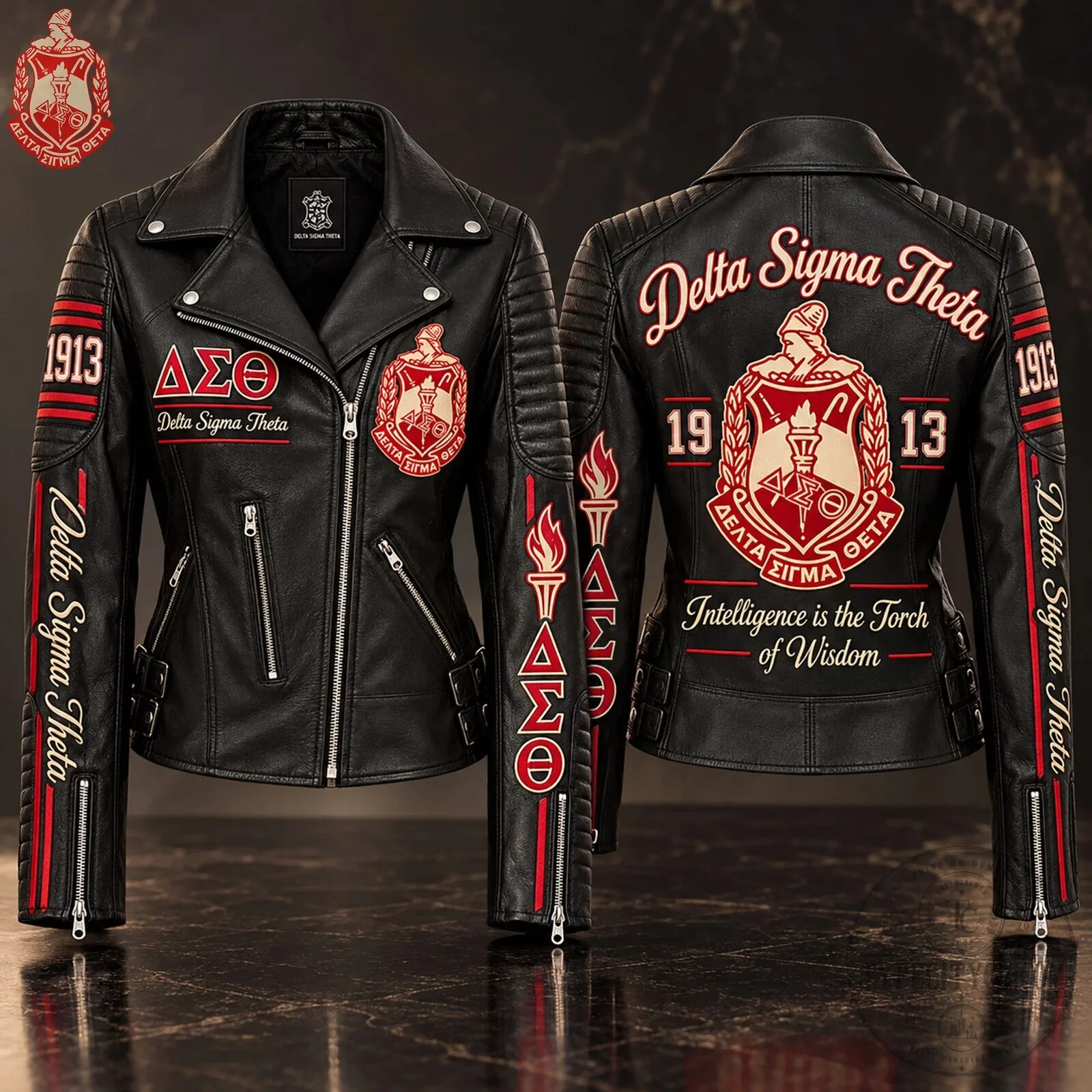 Delta Sigma Theta Sorority Black Leather Motorcycle Jacket for Women 3 Delta Sigma Theta Sorority Black Leather Motorcycle Jacket for Women