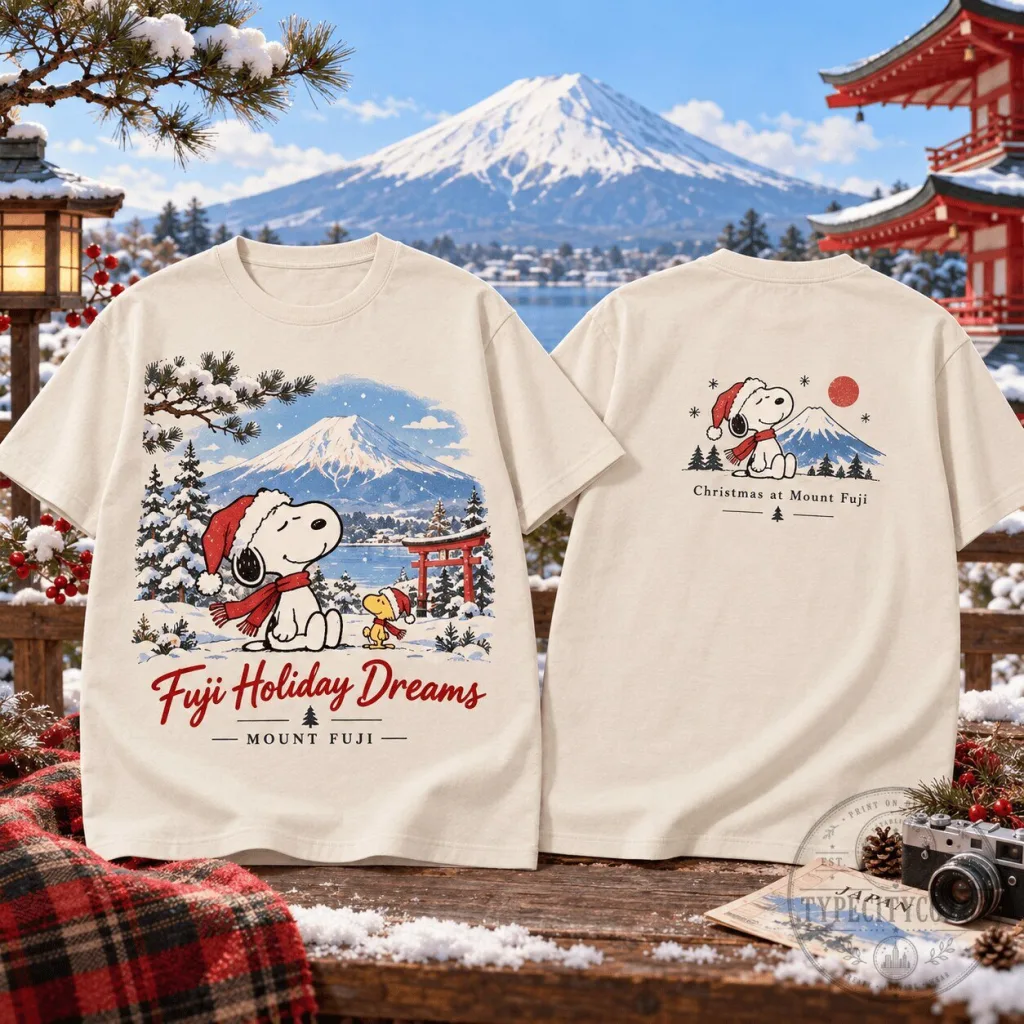 Snoopy Christmas at Mount Fuji Holiday Dreams Japan Winter T-Shirt Snoopy Christmas at Mount Fuji Holiday Dreams Japan Winter T-Shirt