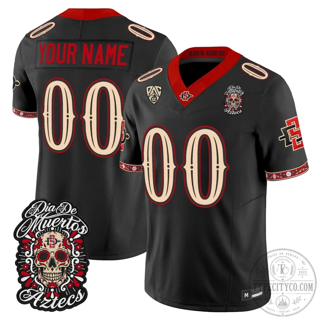 Custom Football Jersey for Dia de los Muertos - San Diego State Aztecs Custom Football Jersey for Dia de los Muertos - San Diego State Aztecs